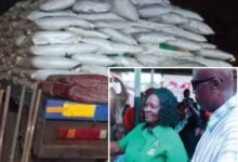 • Prof. Jane Naana Opoku-Agyemang (second from right) after the donation