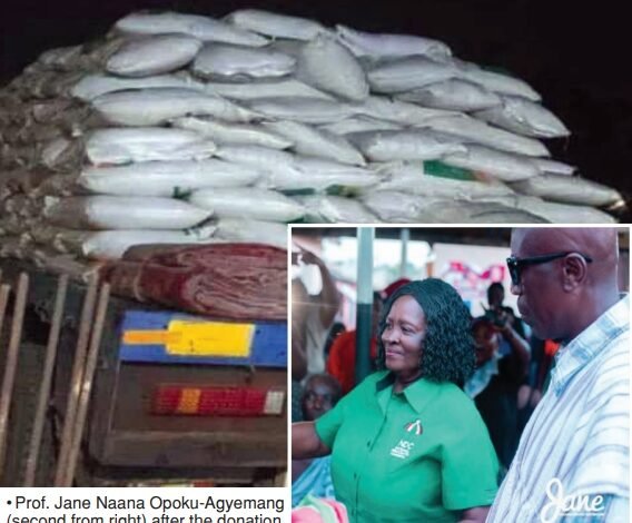 • Prof. Jane Naana Opoku-Agyemang (second from right) after the donation