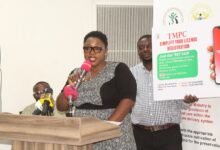 • Mrs Freda Adjei Asare (inset) launching the TMPC website in Accra Photo: Ebo Gorman