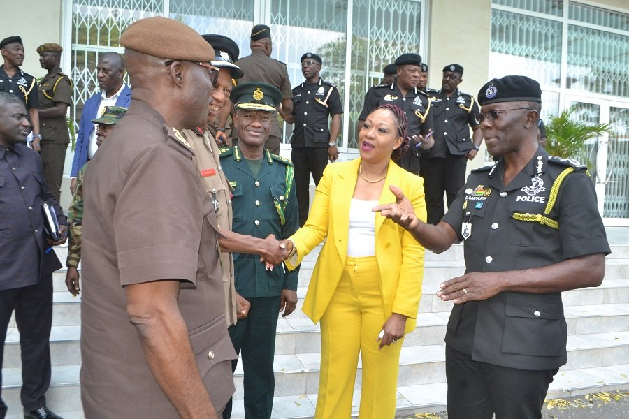 Dr. George Akufo-Dampare (right) introducing Mrs. Jean Mensa (second from right) to some Heads of security agencies Photo Victor A. Buxton