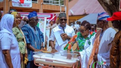 • Mrs Lordina Mahama (third from right) presenting the items