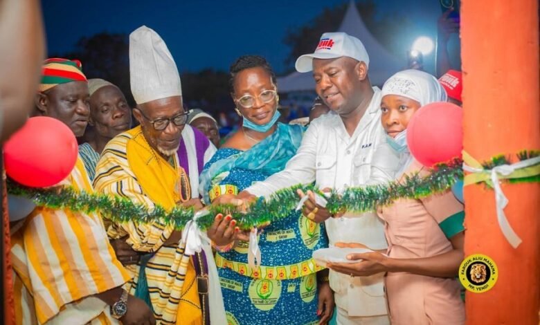 • Alhaji Farouk Aliu Mahama (second from right) being assisted by the Chiefs and dignitaries to open the facility