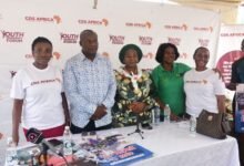 • Nana Sarpong Kumankuma (middle) with other stakeholders after the programme Photo: Seth Osabukle