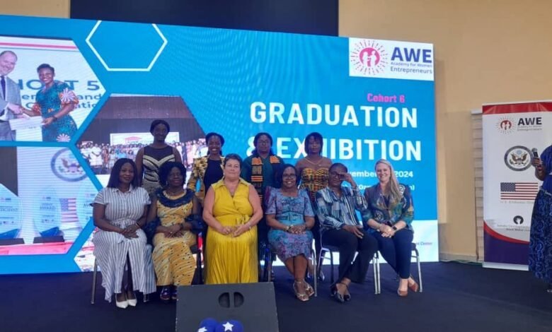 • Dr Safo-Duodu (seated third right) with Mrs Virginia Palmer (seated third left) with some executives and participants of AWE after the event