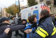 • Police detained a number of people as they moved in to clear the protest in Tbilisi