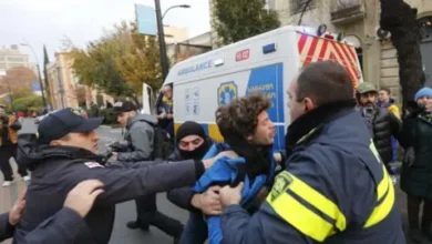 • Police detained a number of people as they moved in to clear the protest in Tbilisi