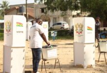 • A voter casting his vote