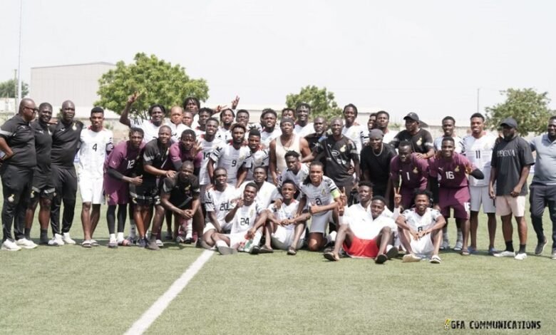 • Abedi Pele with players and officials of the Black Galaxies