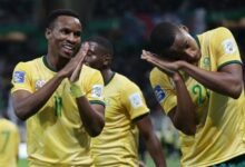 • Bafana Bafana players celebrating a victory during the 2025 AFCON qualifiers