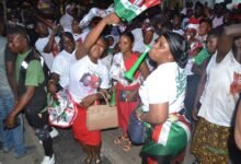 • NDC supporters in Accra jubilating at the party Headquaters Photo Victort A. Buxton