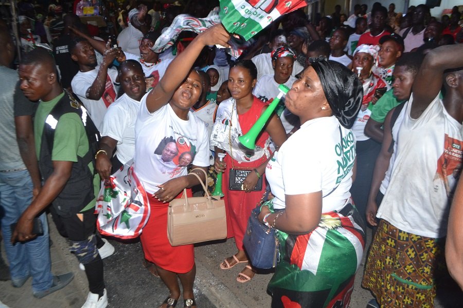 • NDC supporters in Accra jubilating at the party Headquaters Photo Victort A. Buxton