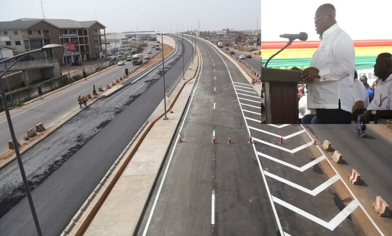 • President Akufo-Addo (inset) speaking at the inauguration of the Tema Motorway Roundabout Phase II project