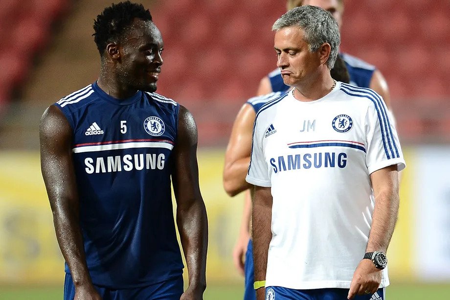 Michael Essien with Jose Mourinho during their days at Chelsea