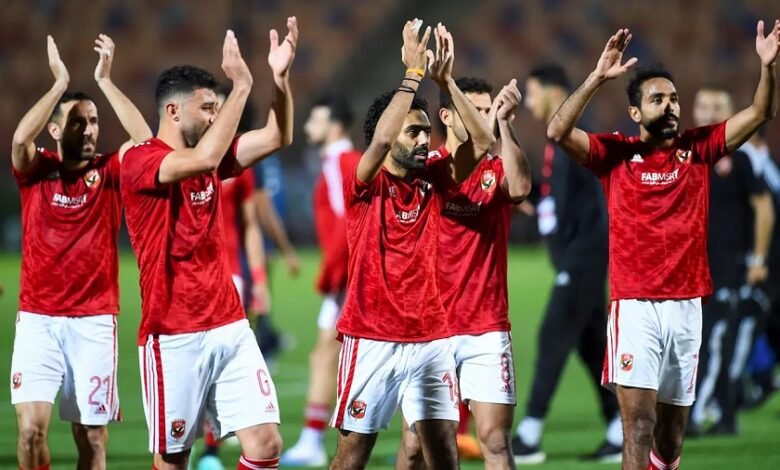 • Players of Al-Ahly ready for the game