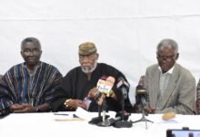 • Dr Nyaho Nyaho-Tamakloe (middle) together with Professor Frimpong Boateng (left) and Brigadier General Joseph Nunoo Mensah (rtd) Photo: Seth Osabukle