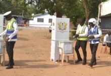 Security personnel casting their ballots at the Community 8 police station in Tema Photo Victor A. Buxton