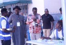 Dr Goodluck Ebele Jonathan and other dignitaries touring some of the polling stations