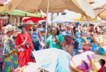 Mrs Nyarko (second right) in an interaction with the market women