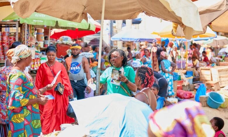 Mrs Nyarko (second right) in an interaction with the market women