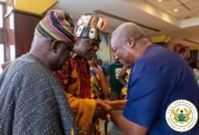 • President John Mahama exchanging plesantaries with some members of the House of Chiefs