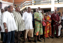 • Nene Agdey Obichere III (middle) and other chiefs at the press conference