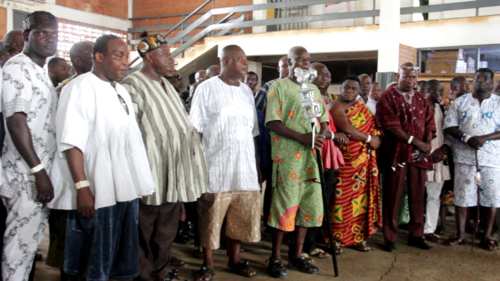 • Nene Agdey Obichere III (middle) and other chiefs at the press conference