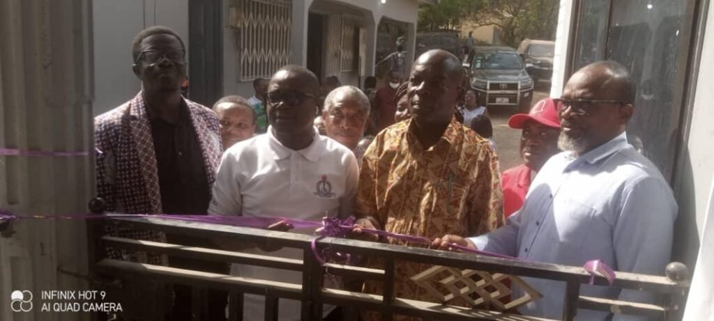 • Rev. Isaac Owusu (second from left) with other officers cutting the tape to officially open the facility