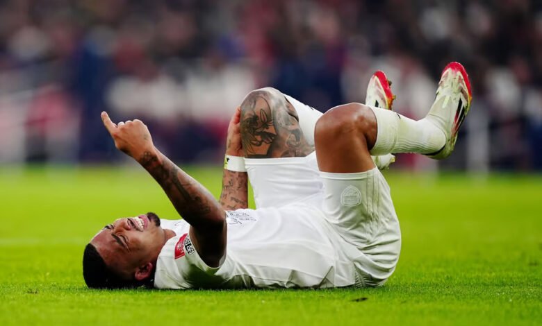 Gabriel Jesus reacts after sustaining an injury during Sunday's FA Cup game.