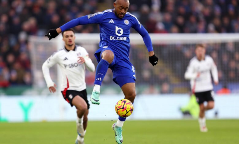 • It was a difficult game for Ghana and Leicester star, Jordan Ayew (in blue) and team after seventh straight defeat