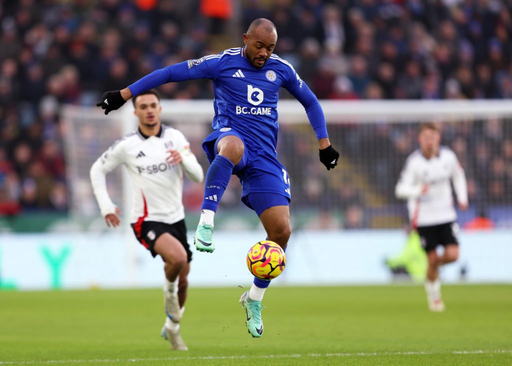 • It was a difficult game for Ghana and Leicester star, Jordan Ayew (in blue) and team after seventh straight defeat