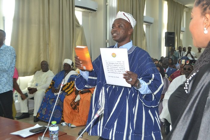 • Mr Ali Adolf G. John, Northern Regional Minister-designate swearing an oath during the vetting Photo: Victor A. Buxton