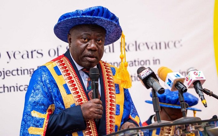 • Rev. Prof. Eshun (inset) addressing the graduands at the congregation