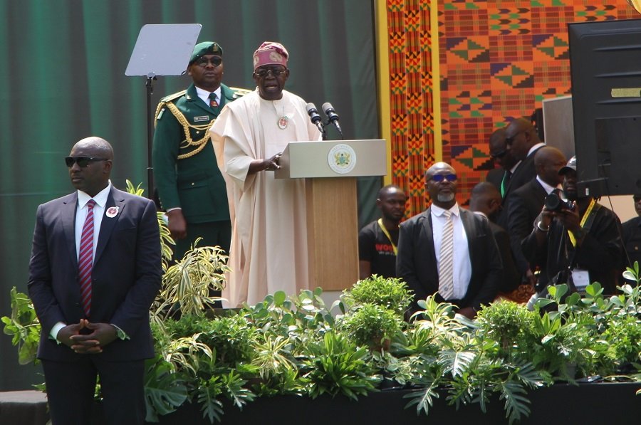 Nigeria President Aswaju Bola Ahmed Tinubu delivering his address