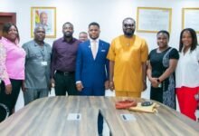 • Mr Sammy Gyamfi (middle) with the management of the PMMC