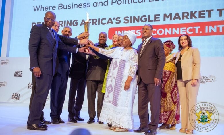 • President John Mahama (fifth from left) and other African leaders holding a torch