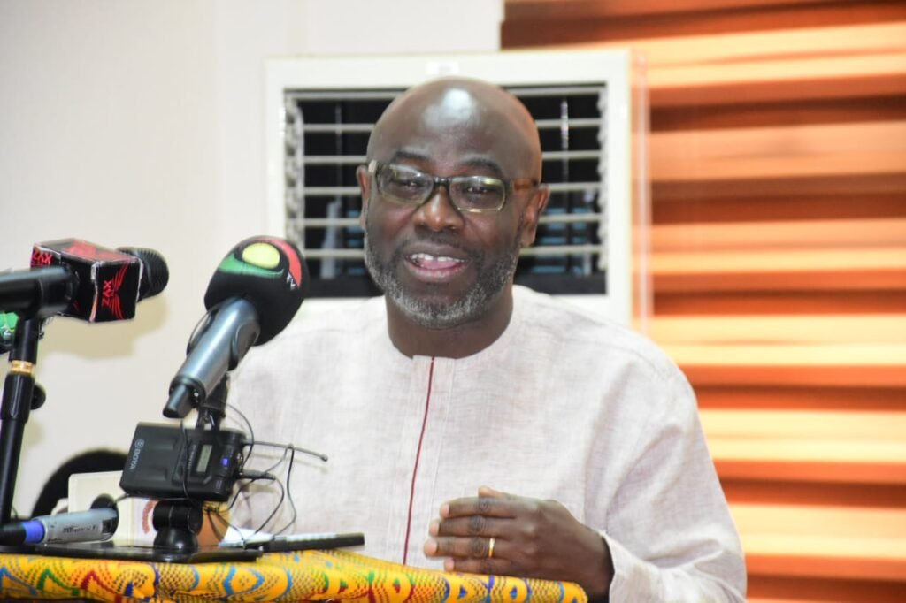 • Mr Ben Anane-Nsiah (inset) speaking at the Chocolate Day celebration Photo: Seth Osabukle