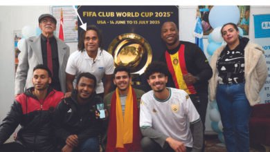 • Christian Karembeu (arrowed) together with fans of Esperance Sportive de Tunis