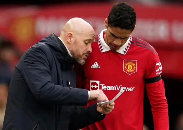 • Erik ten Hag (left) with Raphael Varane