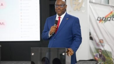 • Mr Madjie addressing the staff of GIPC