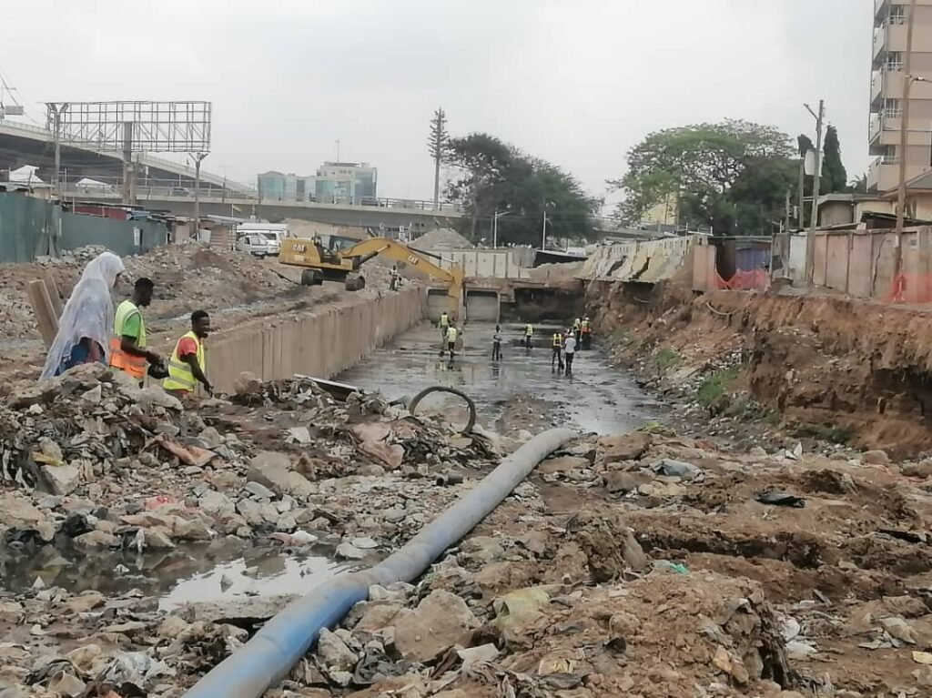 Ongoing dredging works at the Odaw river