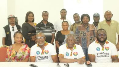 • Prof. Charles Yankah (seated second from right), Mr Emmanuel Mantey (seated second from left) with journalists after the press launch Photo: Ebo Gorman