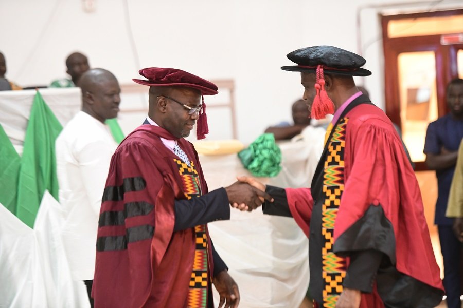 • Prof. Al-hassan (right) congratulating Prof. Seini after the lectures Photo: Geoffrey Buta
