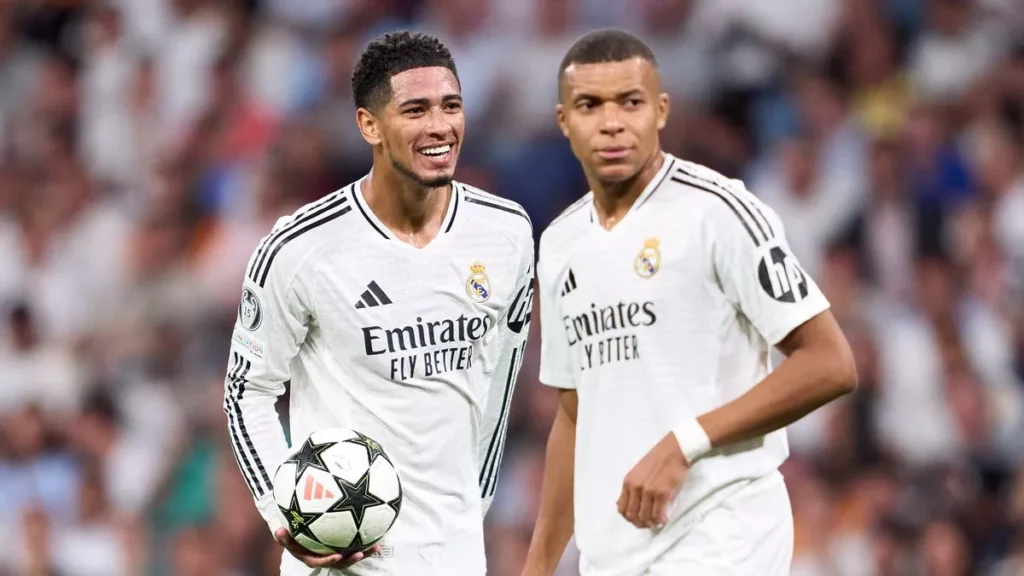 Kylian Mbappe (right) with Jude Bellingham