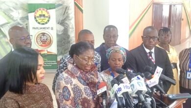 • Madam Patricia Appiagyei addressing the press