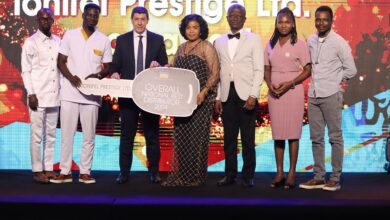 • Mr Sadaoui (third from left) presenting the grand prize to Ms Banahene
