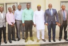 • Alhaji Salifu Abdul-Rahaman (third from right) with Mr Mohamed H. Kaisamba (second from right) and NTC Editorial team Photo: Ebo Gorman