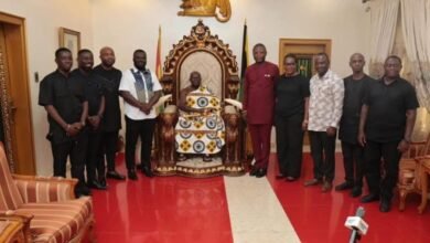 Otumfuo Osei Tutu II with Mr Adams and other officials that accompanied him to Manhyia