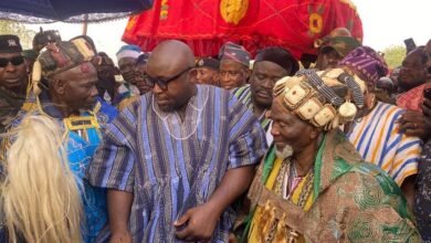 • Mr Salisu Be-Awuribe (middle) with Ndan Ya-Na Mahama Abukari and Yagbonwura Bii-Kunuti Jewu Soale