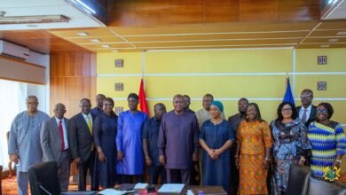 • President Mahama (middle) with members of the task force