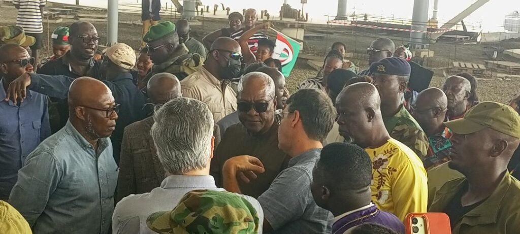 • Inset: President Mahama being briefed by the contractors on the project
